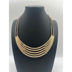 Punch Gold Tone Multi Strand Bib Necklace Rhinestone Accent Statement Jewelry